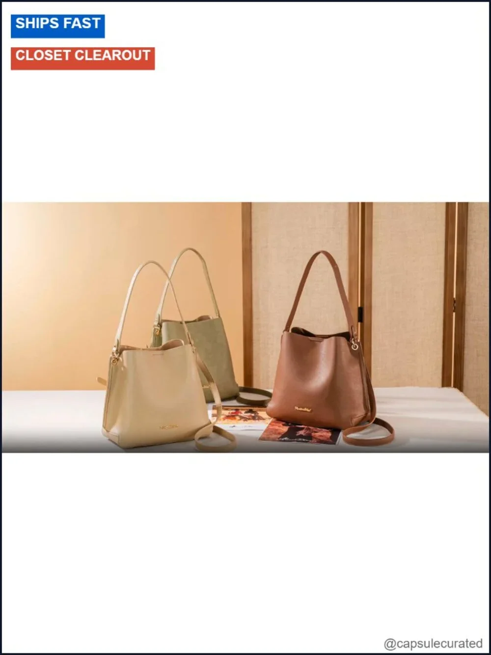 Faux Leather Hobo Bag with 3 Compartments, Detachable Crossbody Strap, Medium